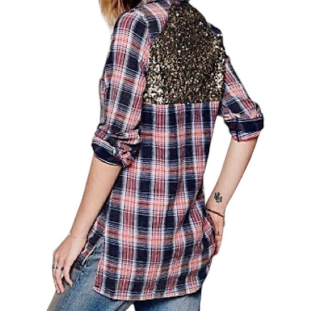 Free People Little Bit of Sugar plaid flannel sequin mesh panels TLS2 2011
